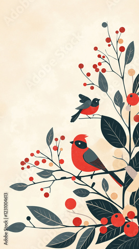 Obraz na płótnie Vertical illustration of colorful birds with room for text w salonie