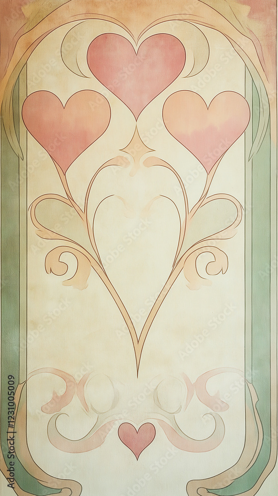 Hearts background with vintage look vertical