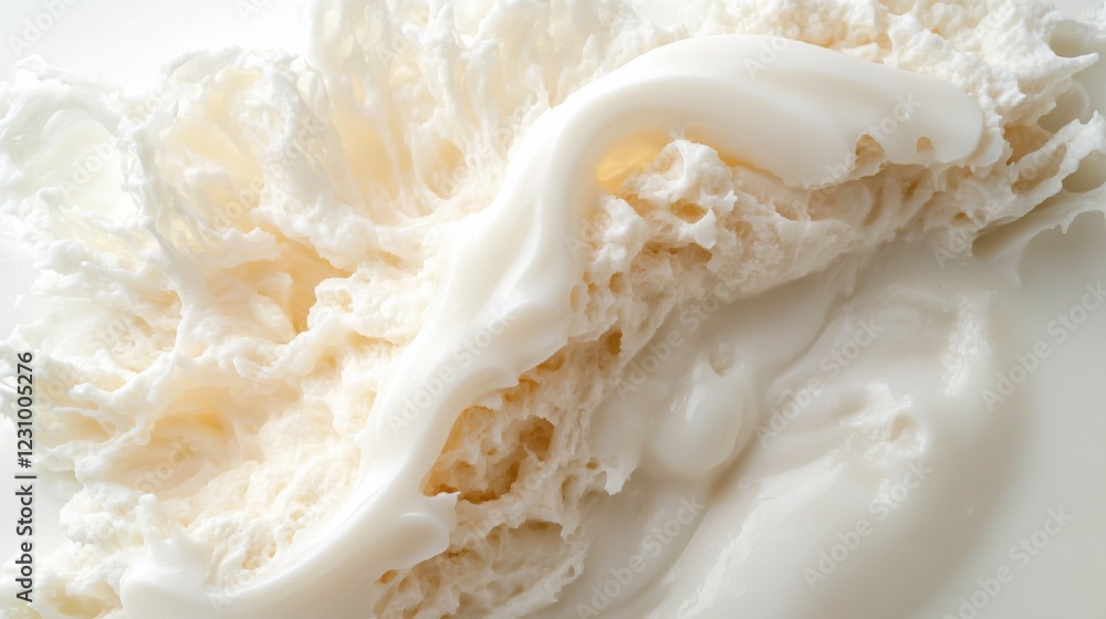 Creamy texture of whipped cream artistically displayed on a white plate, evoking culinary delight Creamy texture of whipped cream artistically displayed on a white plate, evoking culinary delight