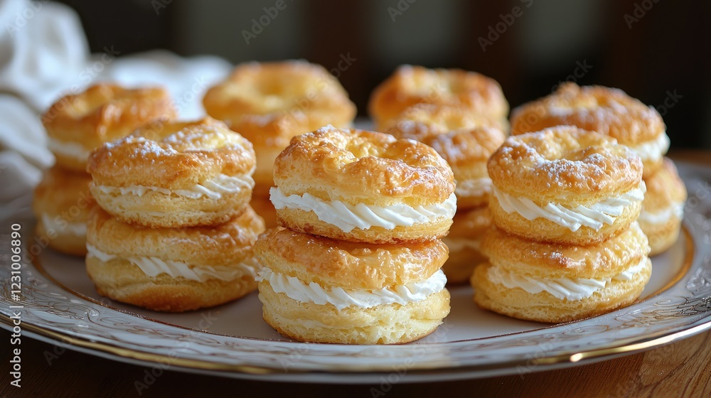 Delicious Cream Puffs Stacked on a Plate Delicious Cream Puffs Stacked on a Plate