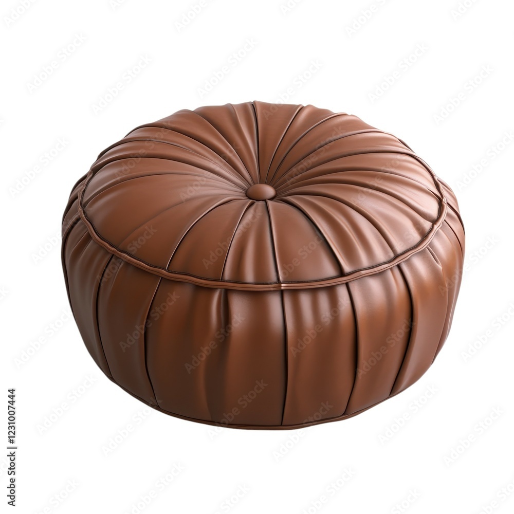 Naklejka premium Brown Leather Pouf with Elegant Tufted Design for Home Decor