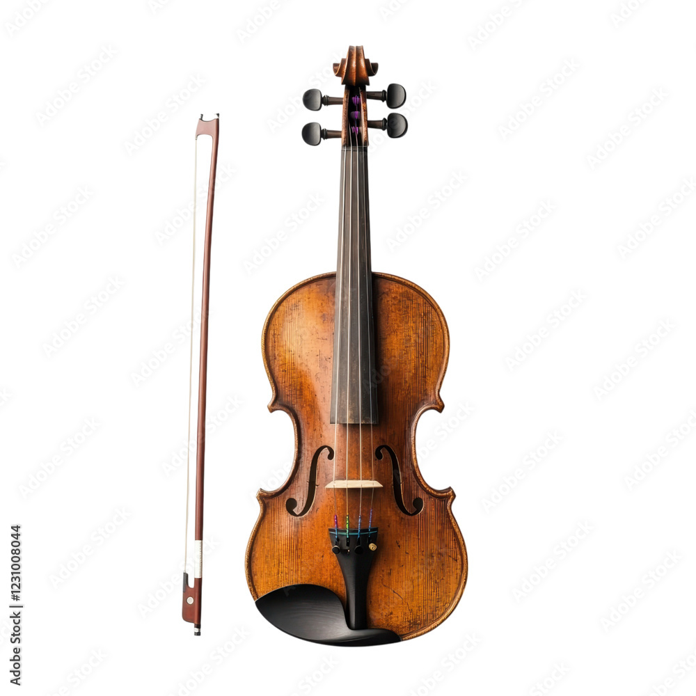 Fototapeta premium Classic Violin with Bow on a Simple Background for Musical Theme
