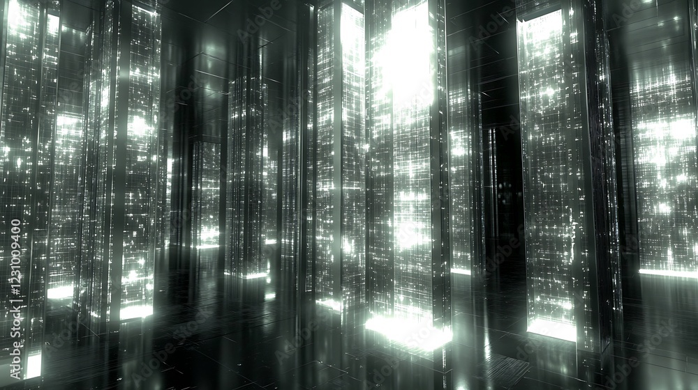 Obraz premium Illuminated Towers in a Futuristic Digital Cityscape