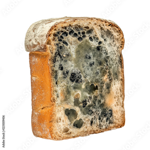 Moldy Slice of Bread Showing Fungal Growth and Spoiled Texture photo