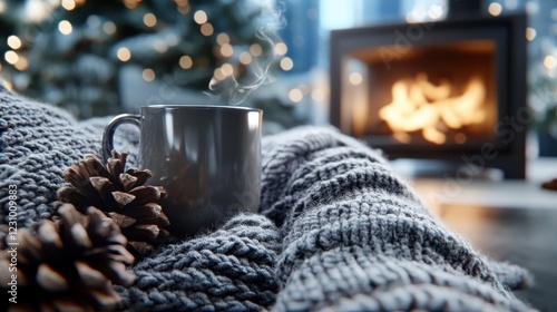 Wallpaper Mural Cozy afternoon wrapped in warmth by the fireplace with a warm drink Torontodigital.ca