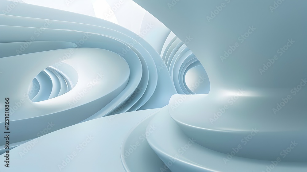 Fototapeta premium A smooth, abstract landscape featuring flowing curves and soft lighting in a pale color palette.