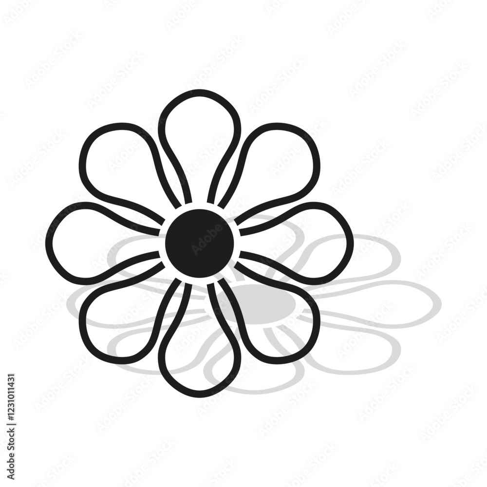 Simple flower icon. Line art design. Minimal floral element. Decorative black outline. Simple flower icon. Line art design. Minimal floral element. Decorative black outline.