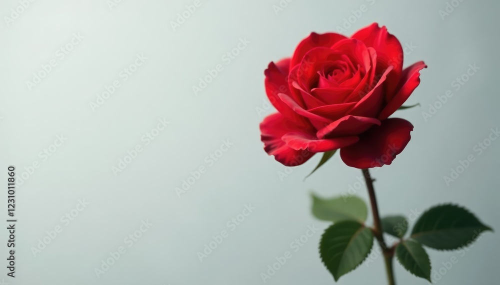 A minimalist representation of a red rose in bloom, color, grey, delicate A minimalist representation of a red rose in bloom, color, grey, delicate