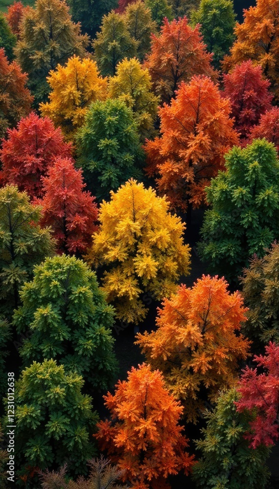 Colorful foliage on deciduous trees during autumn, brown, green, trees Colorful foliage on deciduous trees during autumn, brown, green, trees