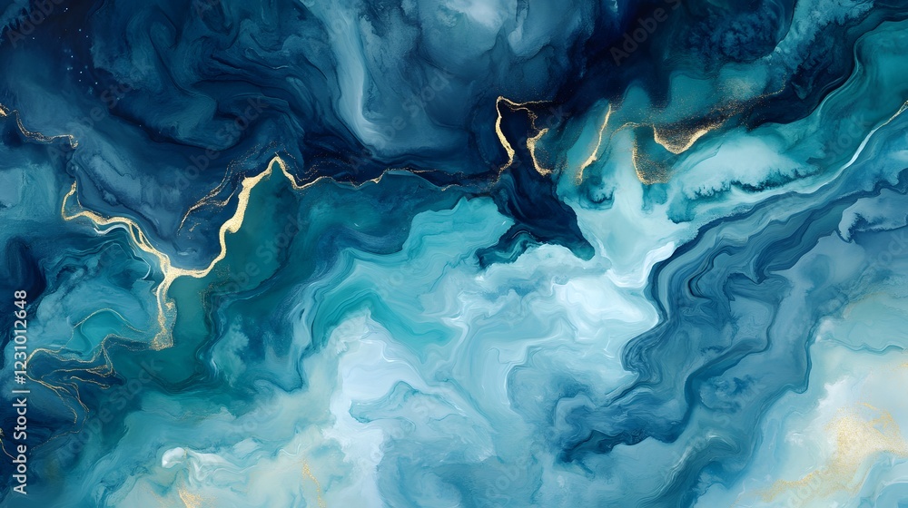 Obraz premium Abstract Blue and Gold Swirling Marble Art
