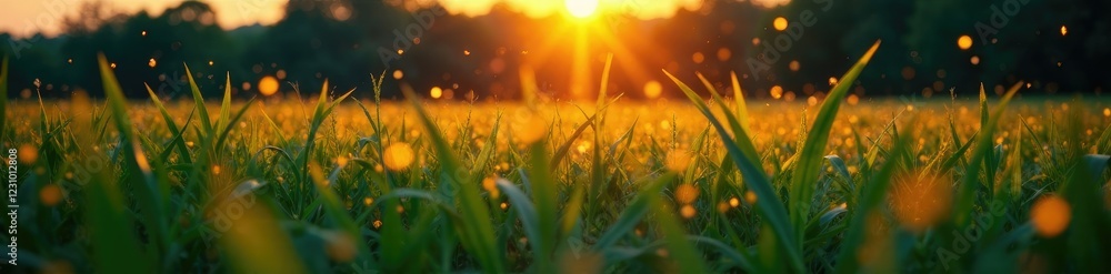 Cornfield bathed in a soft warm glow from fireflies, light, serene Cornfield bathed in a soft warm glow from fireflies, light, serene