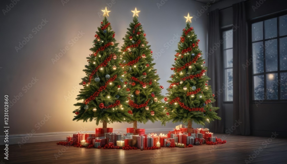 Festive Christmas tree with garlands and berries, berry-adorned, holiday decor Festive Christmas tree with garlands and berries, berry-adorned, holiday decor