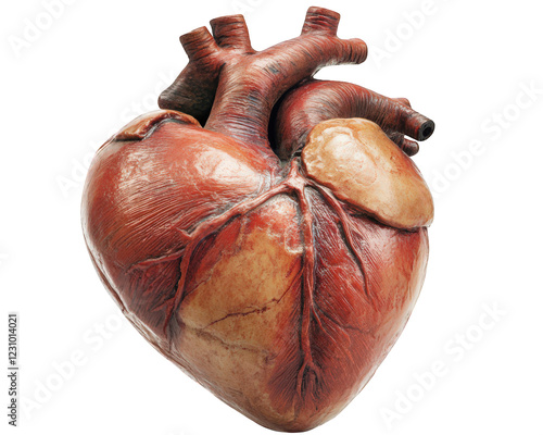 human heart model isolated on transparency background, showcasing detailed anatomy and structure. This realistic representation highlights heart features and textures photo