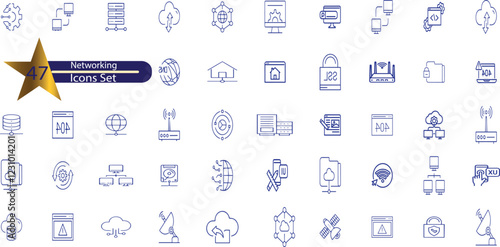 Networking line editable icon set. 