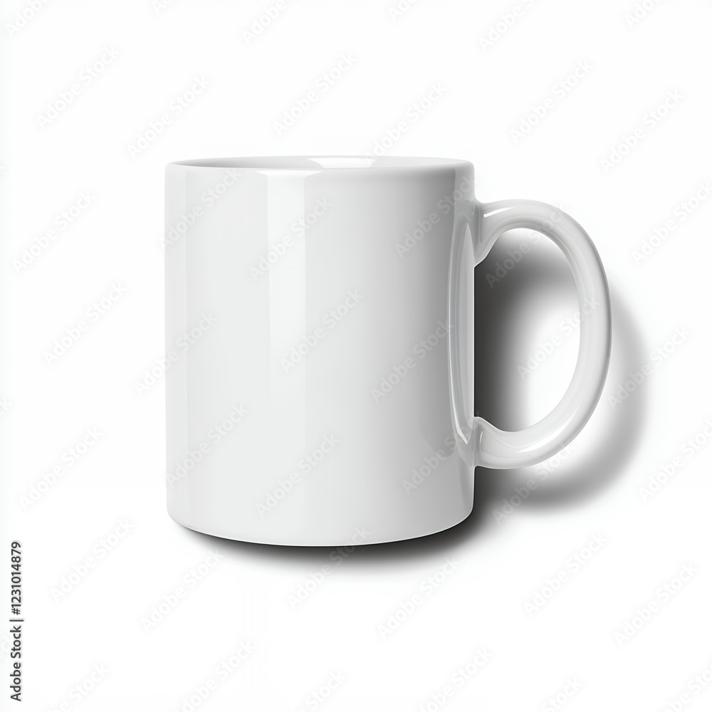 Clean White Ceramic Mug Mockup Isolated on White Background, Simple Cylindrical Shape, Perfect for Branding and Design Projects Clean White Ceramic Mug Mockup Isolated on White Background, Simple Cylindrical Shape, Perfect for Branding and Design Projects