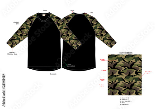 Tee Raglan 3/4 Camo Design Mockup