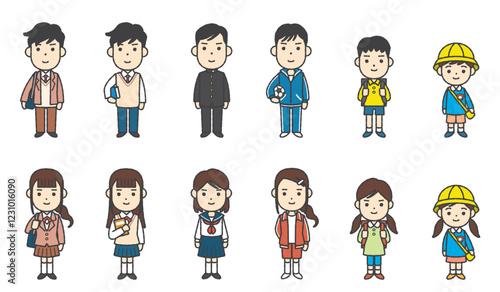 色々な世代の学生たちのイラスト