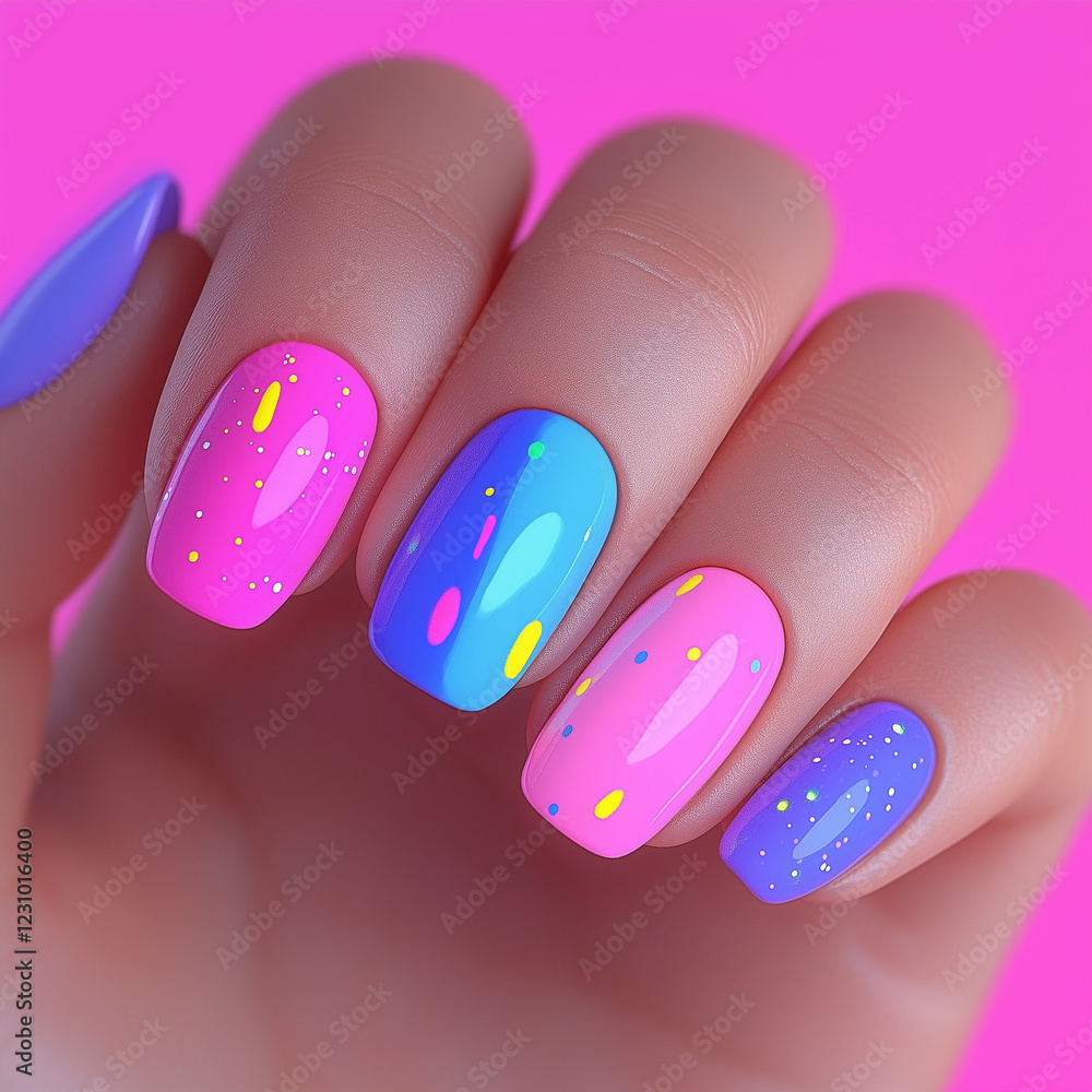 Obraz premium Beauty Nails. Manicure with Colorful Nail Design. Woman Hand. Beauty Salon