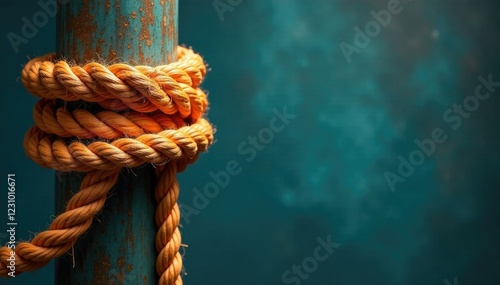 Rope wrapped around a pillar with an unattached end, hanging rope, flexible rope