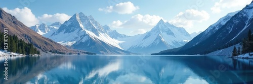 Wallpaper Mural Serene lake in front of towering mountain peaks with snow, glacial, frozen Torontodigital.ca