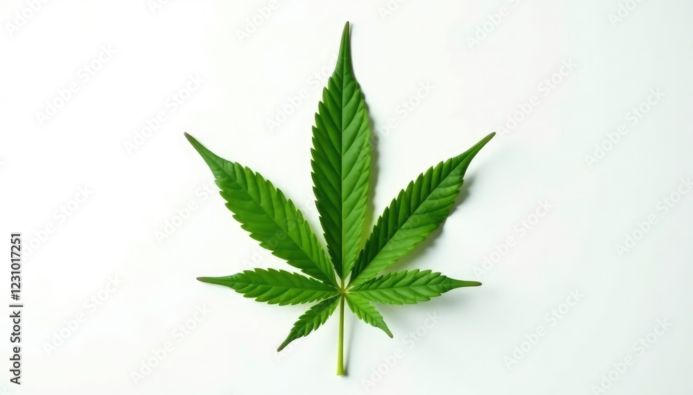 Shadowy outline of a single cannabis leaf against white background, plant, nature Shadowy outline of a single cannabis leaf against white background, plant, nature