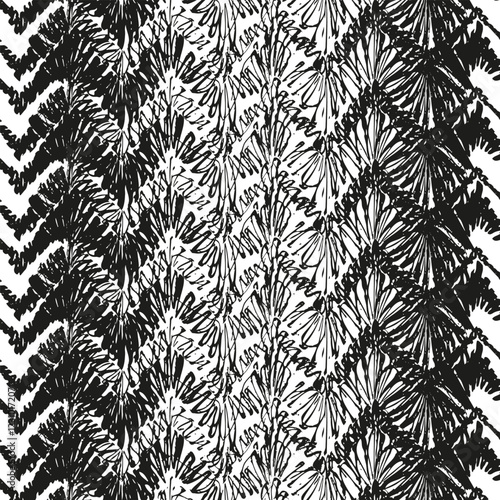 Zigzag abstract pattern. Black hand drawn lines. Decorative artistic chevron. Intricate repeating texture.