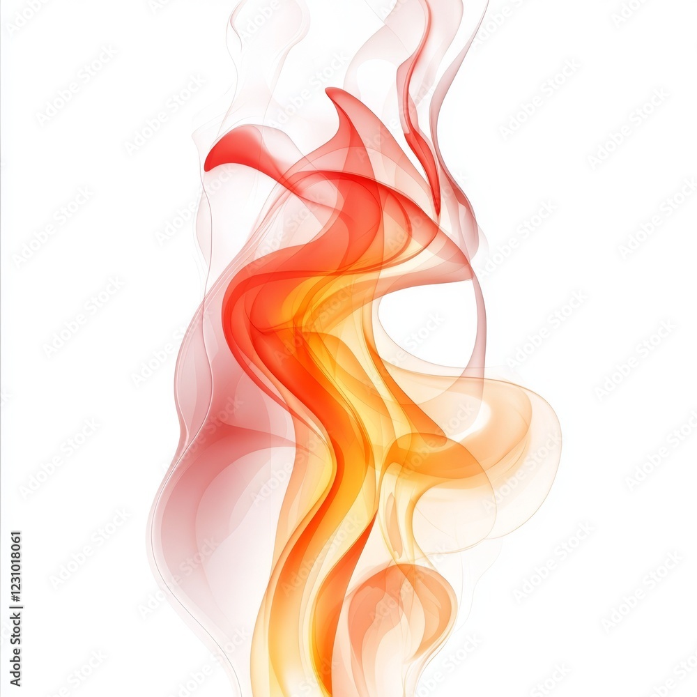 Abstract red and orange smoke plume rising on white background. Abstract red and orange smoke plume rising on white background.
