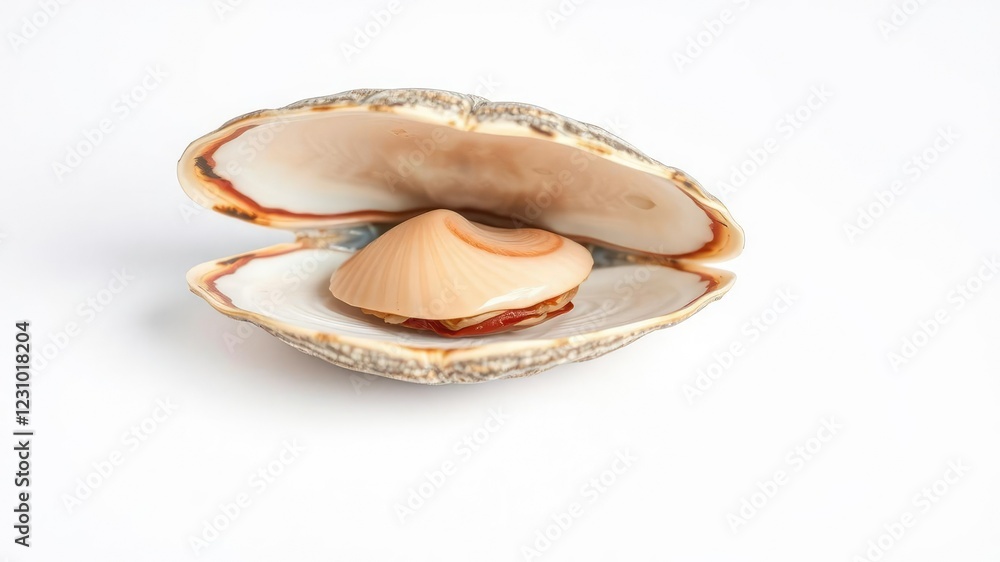 Fresh clam on a white background with natural textures and colors, shellfish, isolated Fresh clam on a white background with natural textures and colors, shellfish, isolated