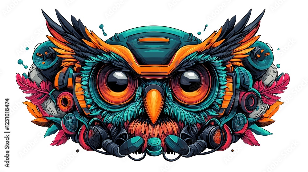 Colorful and detailed illustration of an owl with vibrant features and intricate design elements Colorful and detailed illustration of an owl with vibrant features and intricate design elements