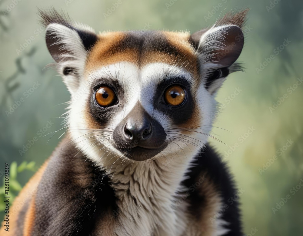 Fototapeta premium Realistic watercolor painting of lemur with lifelike details, lemurs family, wildlife preservation, endangered species