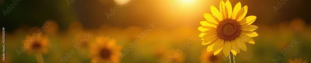 A single golden sunflower rising from the shadows, warm, flower A single golden sunflower rising from the shadows, warm, flower
