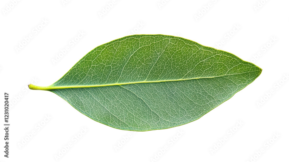 Obraz premium Vibrant green leaf showing intricate vein structure on transparent background