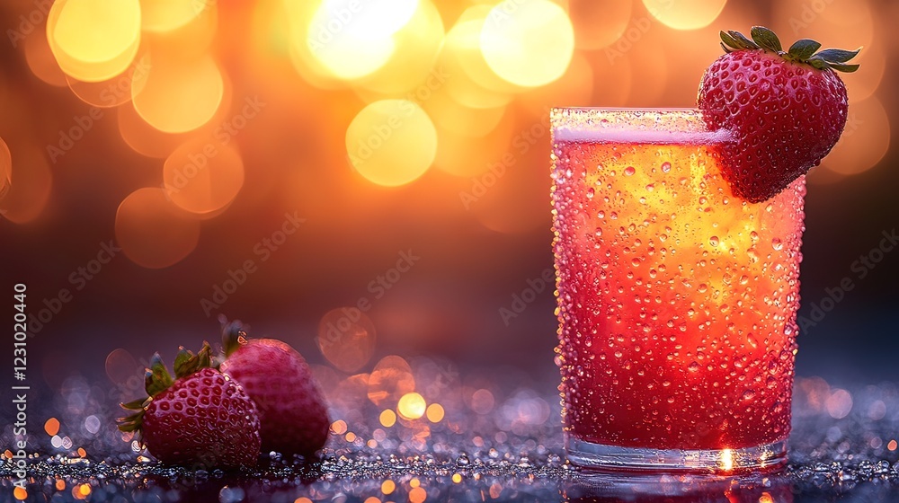 A Refreshing Strawberry Drink at Sunset A Refreshing Strawberry Drink at Sunset