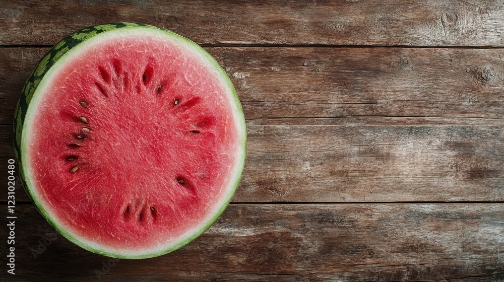 Freshly sliced watermelon provides a sweet summer indulgence on rustic table Freshly sliced watermelon provides a sweet summer indulgence on rustic table