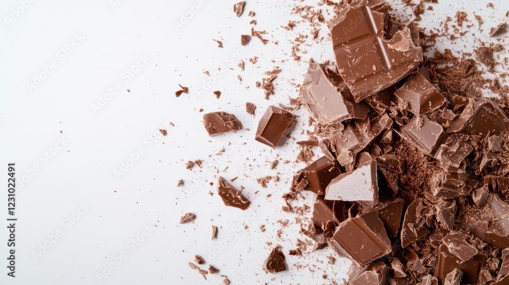 Fototapeta premium Delicious chocolate explosion scattered on a pristine white backdrop