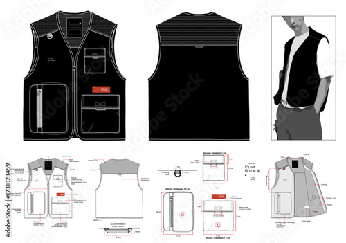 VEST CARGO POCKET DESIGN MOCKUP WITH DESCRIPTION