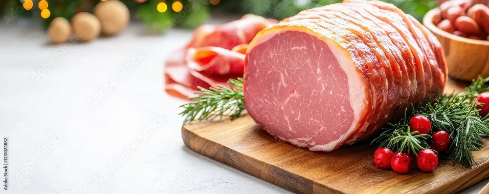 Delicious cured meat on a festive wooden board. Delicious cured meat on a festive wooden board.