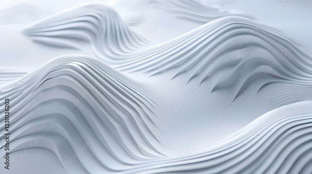 Obraz premium Abstract white landscape with flowing, layered curves resembling waves or hills.