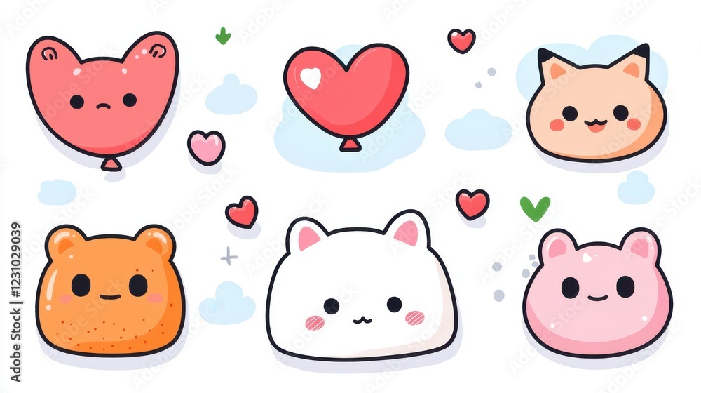 custom made wallpaper toronto digitalCute Cartoon Animals and Balloons with Hearts in Colorful Flat Design Style