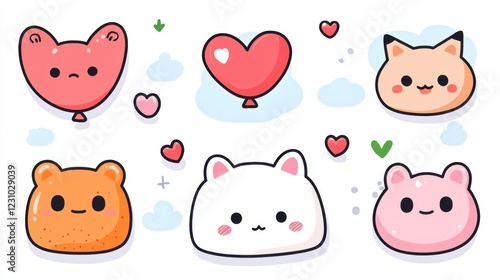 Wallpaper Mural Cute Cartoon Animals and Balloons with Hearts in Colorful Flat Design Style Torontodigital.ca