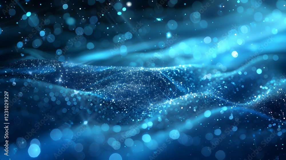 A mesmerizing blue abstract background with shimmering particles and fluid wave patterns. A mesmerizing blue abstract background with shimmering particles and fluid wave patterns.