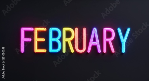 Wallpaper Mural february word lettering colorful neon glowing text on plain black dark background Torontodigital.ca