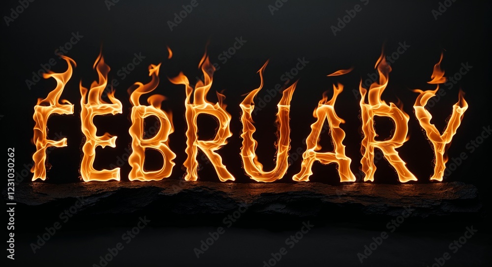 february word made of fire flame on black background february word made of fire flame on black background