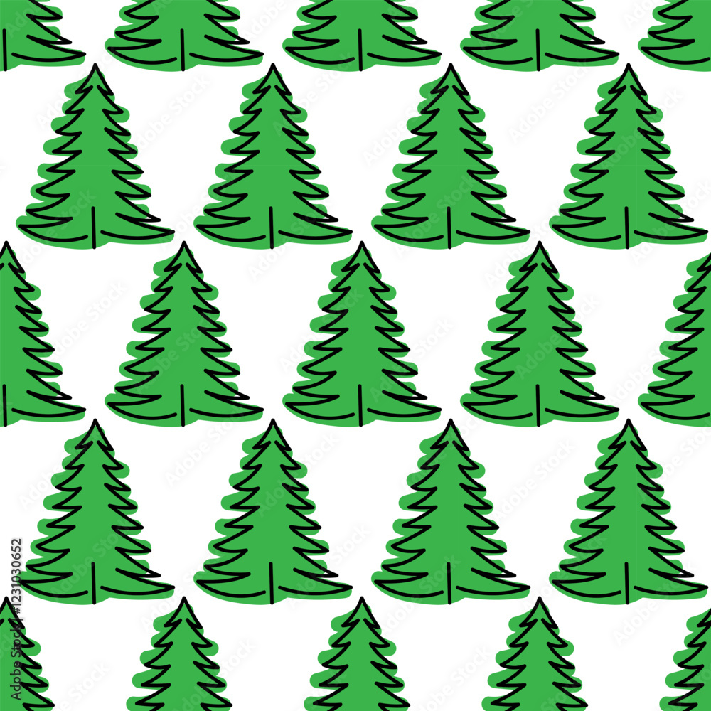 Repetitive pattern of green trees on a white background ideal for seasonal decor Repetitive pattern of green trees on a white background ideal for seasonal decor