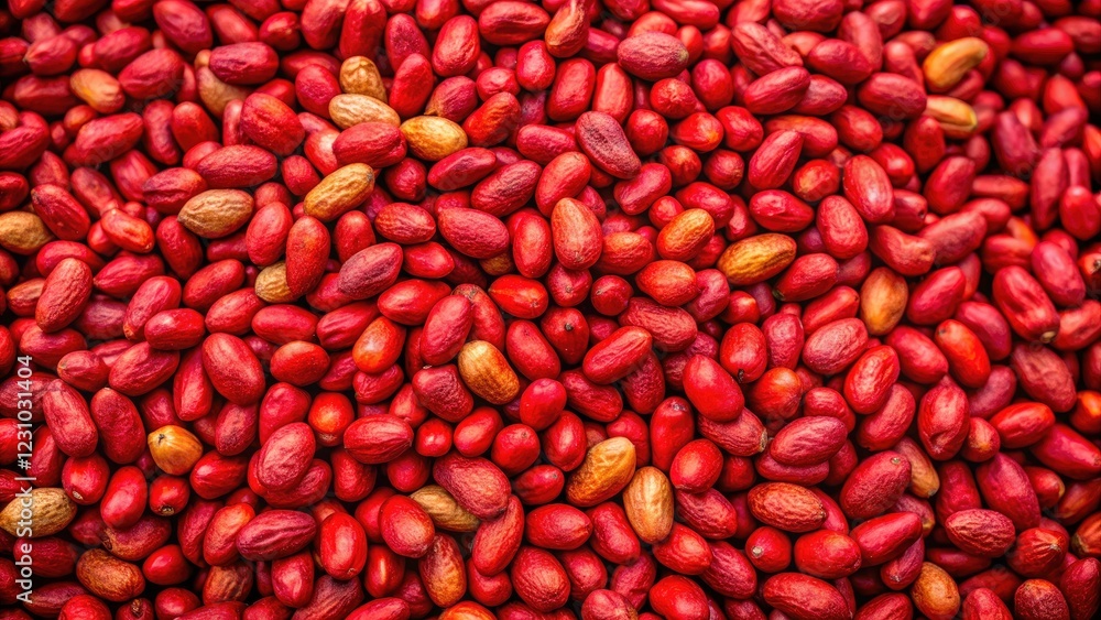 Aerial View of Vibrant Red Peanuts in Full Frame with Selective Focus for Culinary and Food Photography Aerial View of Vibrant Red Peanuts in Full Frame with Selective Focus for Culinary and Food Photography
