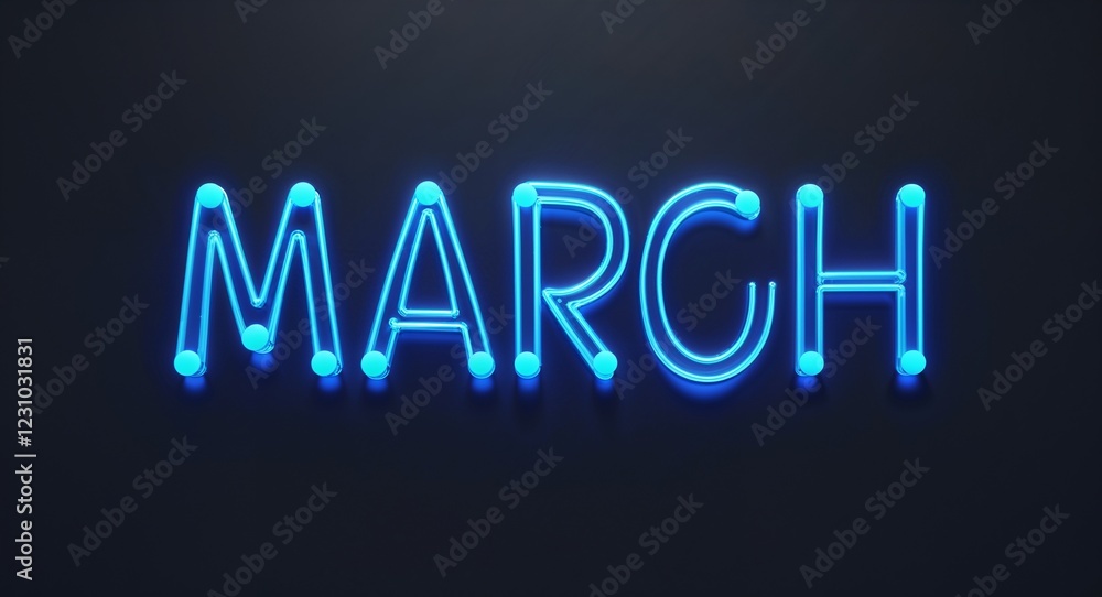 march word lettering with neon blue glow on plain black dark background march word lettering with neon blue glow on plain black dark background
