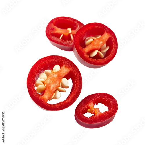 Red chili pepper slices on a transparent background