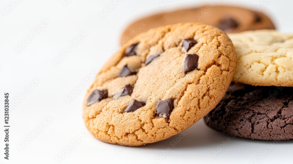 Delightful assortment of chocolate cookies on a white background Delightful assortment of chocolate cookies on a white background