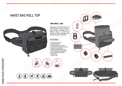 WAIST BAG ROLL TOP DESIGN MOCKUP