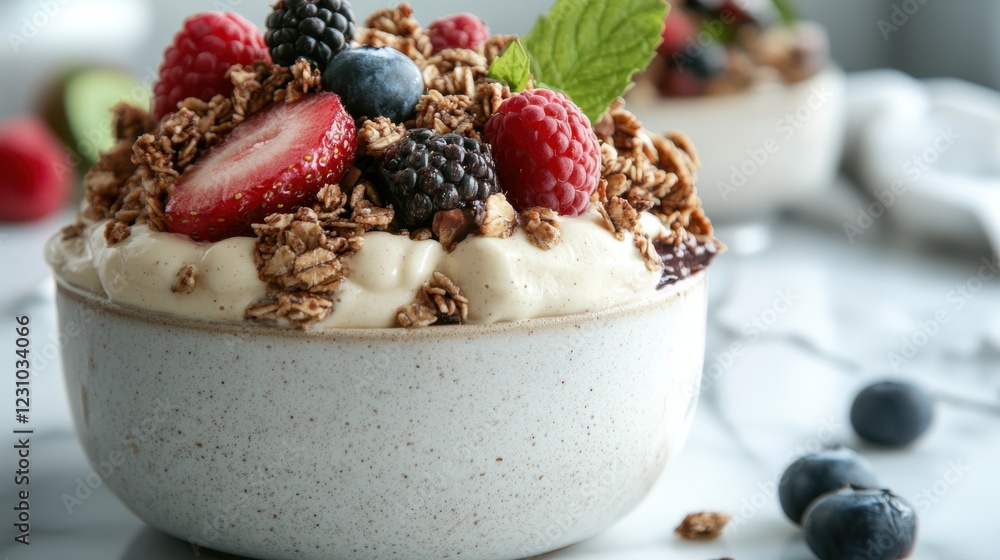 Fresh smoothie bowl bursting with vibrant fruits and crunchy granola Fresh smoothie bowl bursting with vibrant fruits and crunchy granola